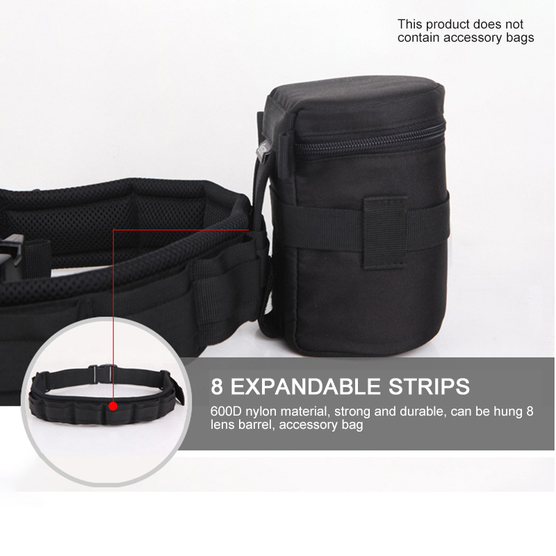 Camera Waist Belt Strap Adjustable Padded Lens Tube Bag Belts Hang Lens Case Pouch Holder Pack Belt Photography Accessories