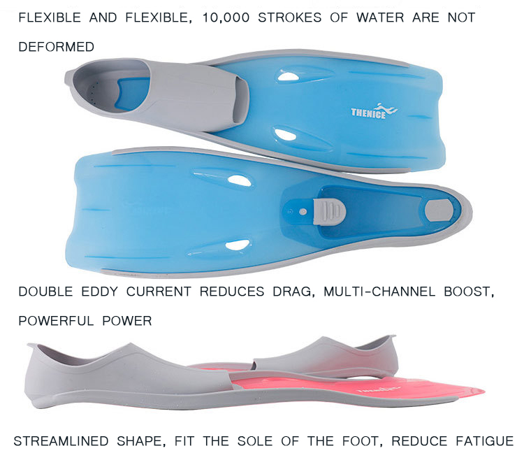 Adult Flexible Comfort Long Flippers Snorkeling Silicone Swimming Fins 2 Colors S M L XL XXL