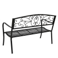51in Outdoor Bench Iron Patio Park Garden Patio Porch Chair Deck Iron Frame Black Easy to Assemble Easy to Clean