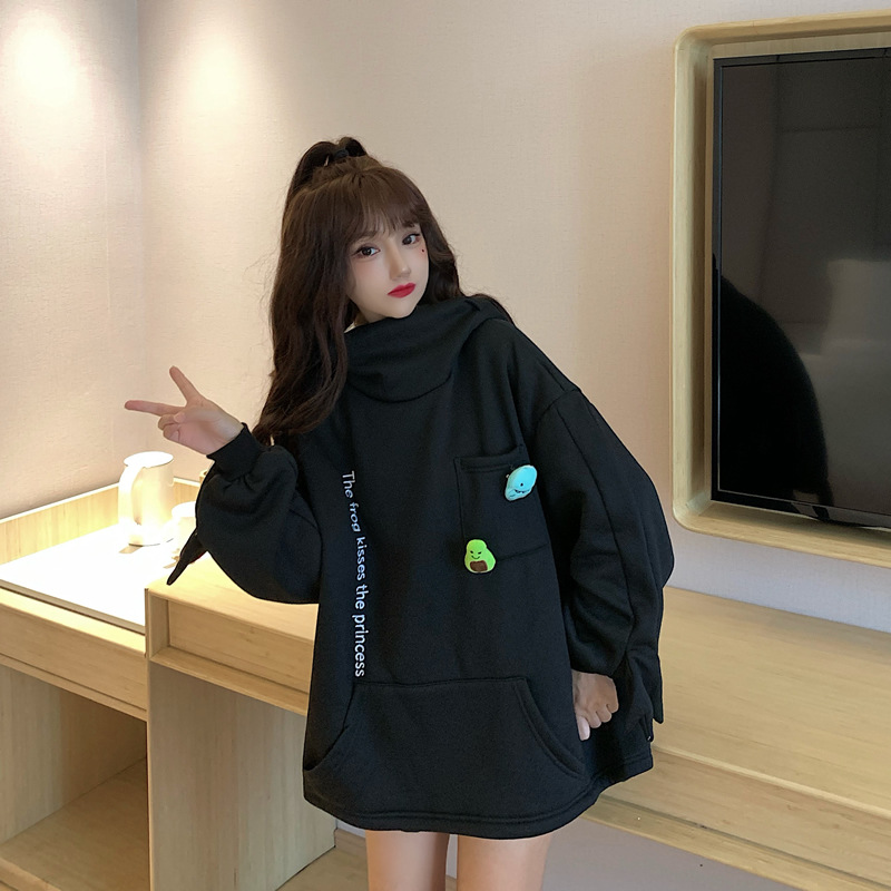 Winter Warm Frog Hoodies Women Thick Loose Fit Fleece Top Girls Sweatshirt Coat Outwear Hooded Pullover Soft Clothes