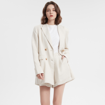 Notched Lapel Single Breasted Beige Uniform Blazer Suit