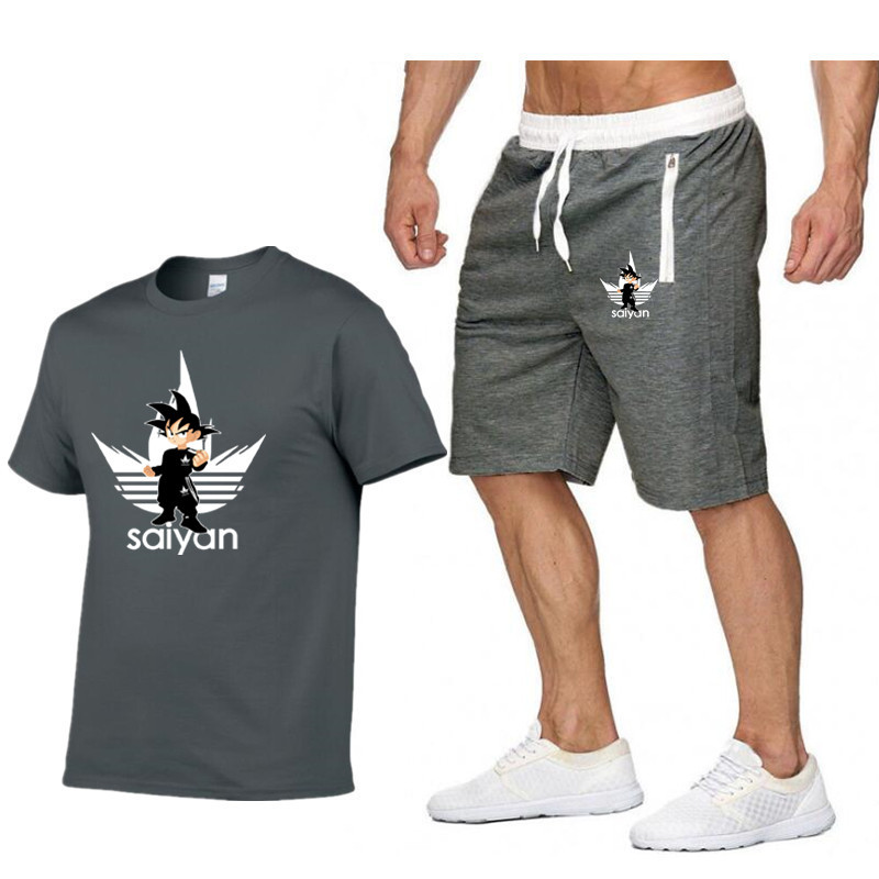 Fitness Summer Print Men Shorts+T shirt Men's Suit 2020 new Pocket zip set 2 Pieces men Sets Male Men Clothing Sportswear Set