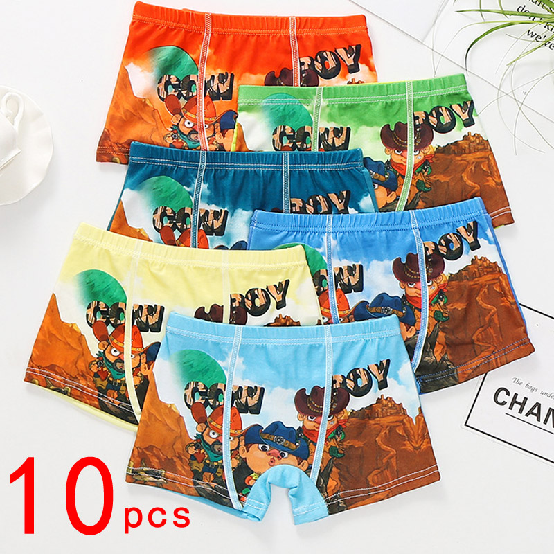 10 pcs/Lot Boys Boxer Briefs Kids Underwear Baby Boy Underpants Cartoon Cow Boy Print Soft Children Panties 2-9 years 2020 New