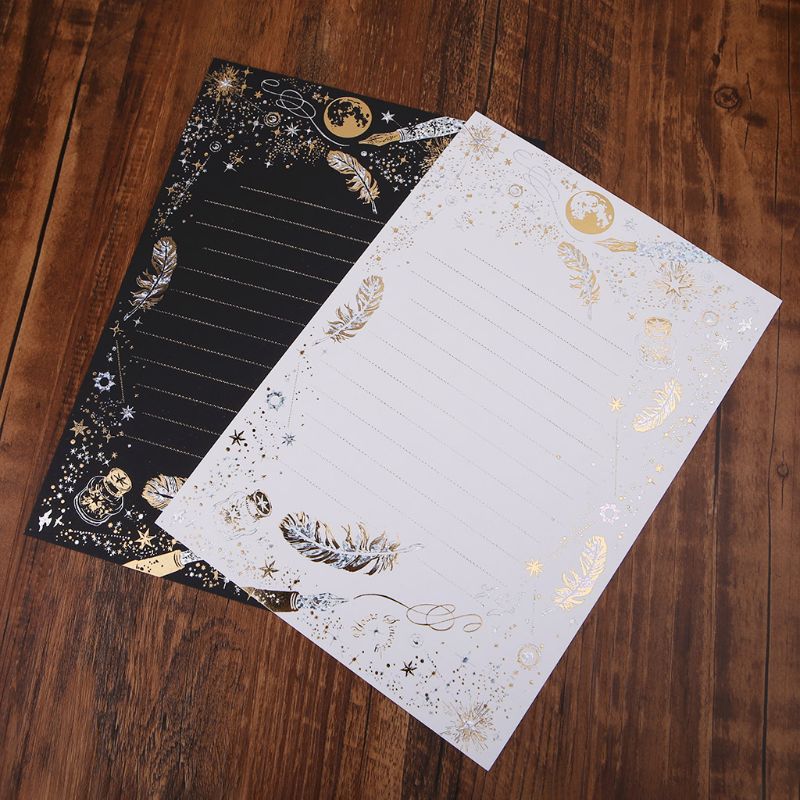 8 Sheets Vintage Bronzing Feather Blessing Letter Paper Pad Writing Paper Office School Supplies