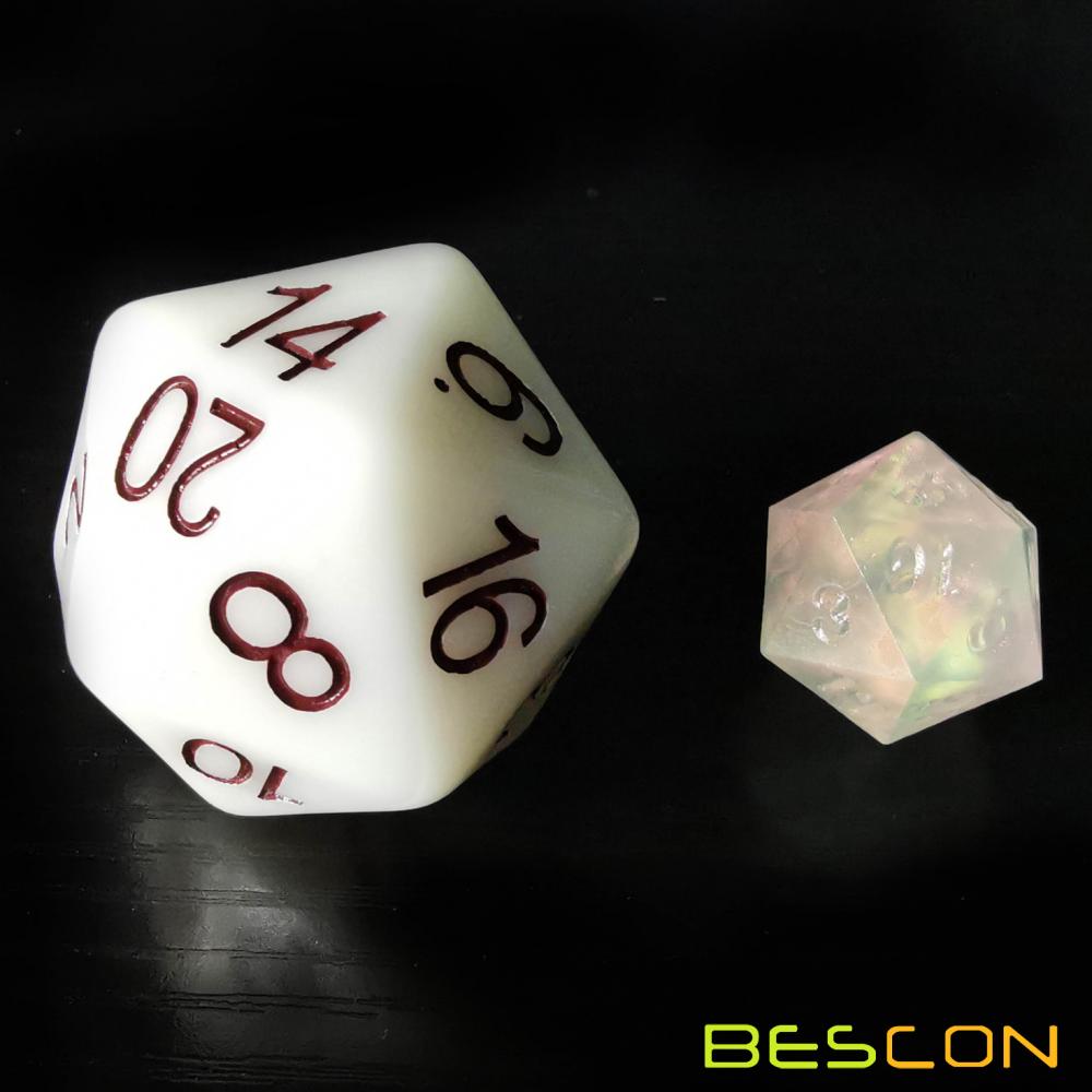 Bescon Jumbo Glowing D20 38MM, Big Size 20 Sides Dice Jade Glow In Dark, Big 20 Faces Cube 1.5 inch