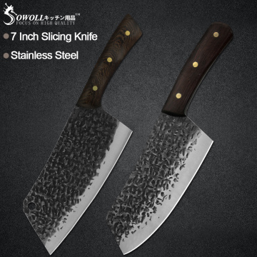 Sowoll Handmade Forged Knives Set Wood Handle 7 inch Slaughter Butcher Chopping Slicing Knife Meat Fish Cooking Tools