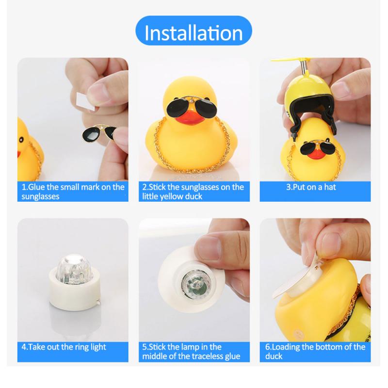 Lovely Lucky Duck Car Ornament Creative Decoration Car Dashboard Toys With Helmet And Chain Funny Car Accessories