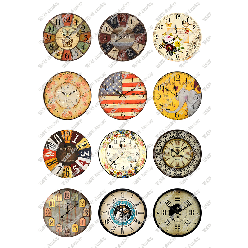 24pcs/lot Round Retro Clock Pocket Watch Pattern Glass Cabochon 10mm 12mm 25mm for DIY Jewelry Making Findings & Components T126