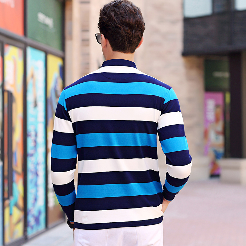 2019 High Quality Men's Polo Shirt 3D embroidery Striped Long sleeve POLO shirt men polo solid poloshirts 8803