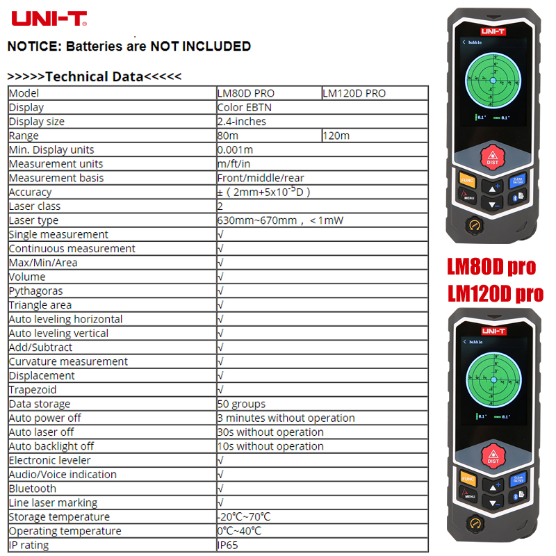 UNI-T digital laser distance meter Curvature measurement rangefinders handhled curve measurement 50m 80m 120m large HD display
