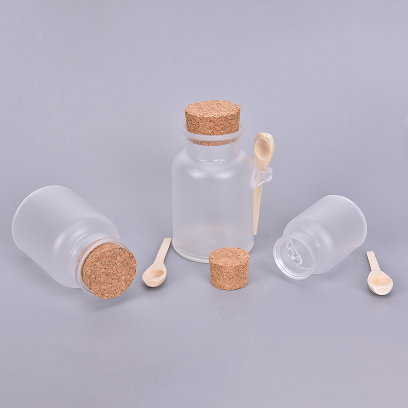 300/200/100g Cosmetic Empty Matte Cork Jar Bath Salt Bottle Women Mask Face Container Refillable Bottles With Wood Spoon