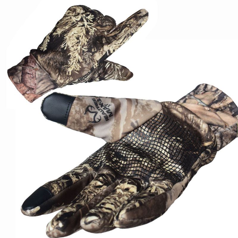Hunting Gloves Full Finger Outdoor Touch Screen Bionic Full Reed Camouflage Gloves Anti-slip Fishing Shooting Gloves Elastic
