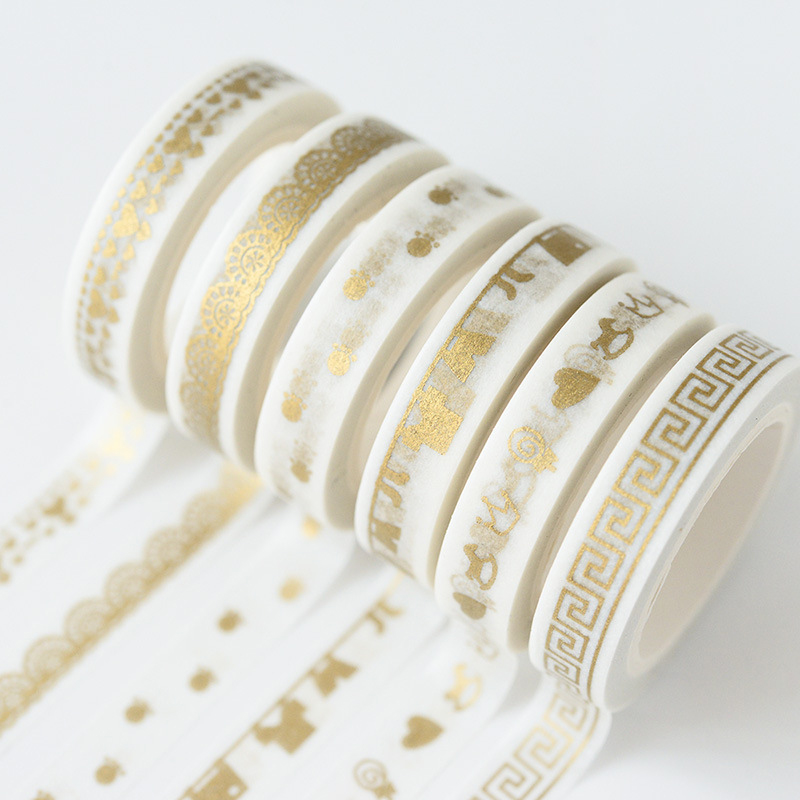 5pcs Lots Style Washi Tape Photo Album Decorative Paper Sticker DIY Dairy Scrapbook Gold Foil Adhesive Tape Office Supplies