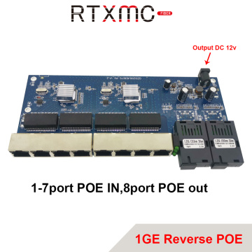 Reverse POE 2G8 RJ45 Gigabit Ethernet Switch 1.25G Fiber SC Connector 8 Port 1000Mbps PCBA Board Fibra Optical Converter Plate