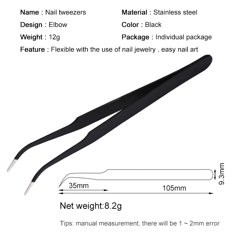 NAILCO Black Stainless Steel Tweezers Manicure Tools All For Nails Design Anti Acid Rhinestone Nipper Picking Tool Nail Things