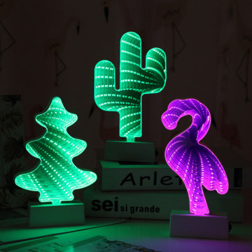 2020 Cute 3D Mirror Flamingo Unicorn LED Infinity Tunnel Night Lamp Mirror Tunnel Light LED Home Décor Christmas Gift