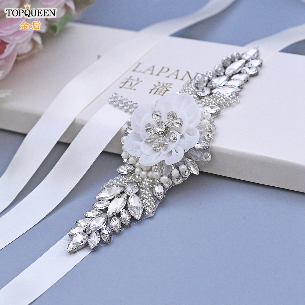 TOPQUEEN S480 organza flower and rhinestone wedding belt Retro beautiful wedding accessories