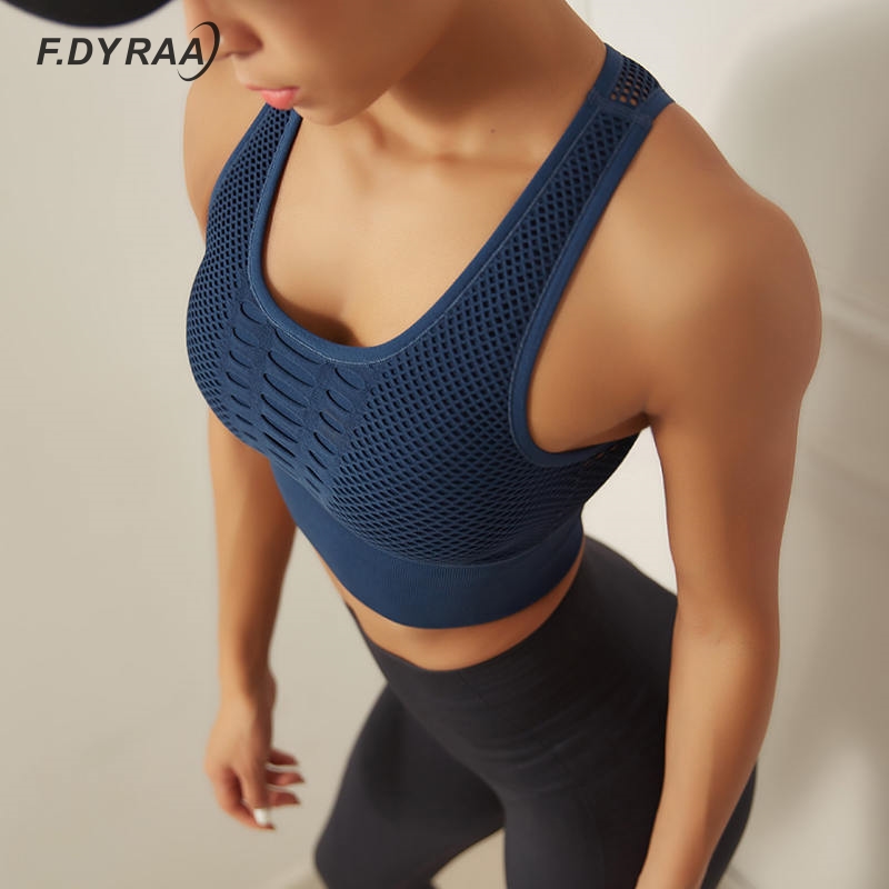F.DYRAA 2020 Seamless Sports Bra Top Fitness Women Racerback Running Crop Tops Workout Padded Yoga Bra High Impact Activewear