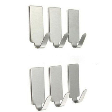 6Pc/Lot Stainless Steel Family Robe Hanging Hooks Hats Bag Key Adhesive Wall Hanger Bathroom Kitchen Accessories
