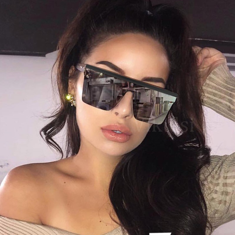 Oversized Square Sunglasses Women 2020 Luxury Brand Sun Glasses Fashion Hip Hop Flat Top Clear Lens One Piece Shade Mirror