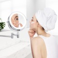 Bath Mirror Led Cosmetic Mirror 1X/3X Magnification Wall Mounted Adjustable Makeup Mirror Dual Arm Extend 2-Face Bathroom Mirror