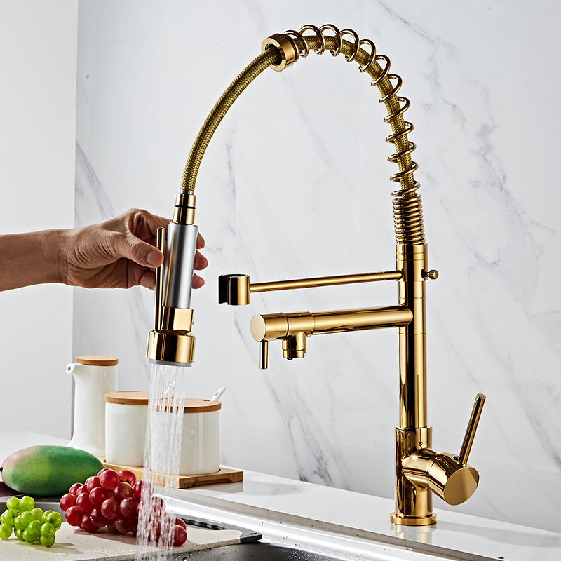 Tuqiu Pull out Kitchen faucet Gold kitchen sink Mixer tap kitchen faucet vanity water tap Rotating faucet sink faucet