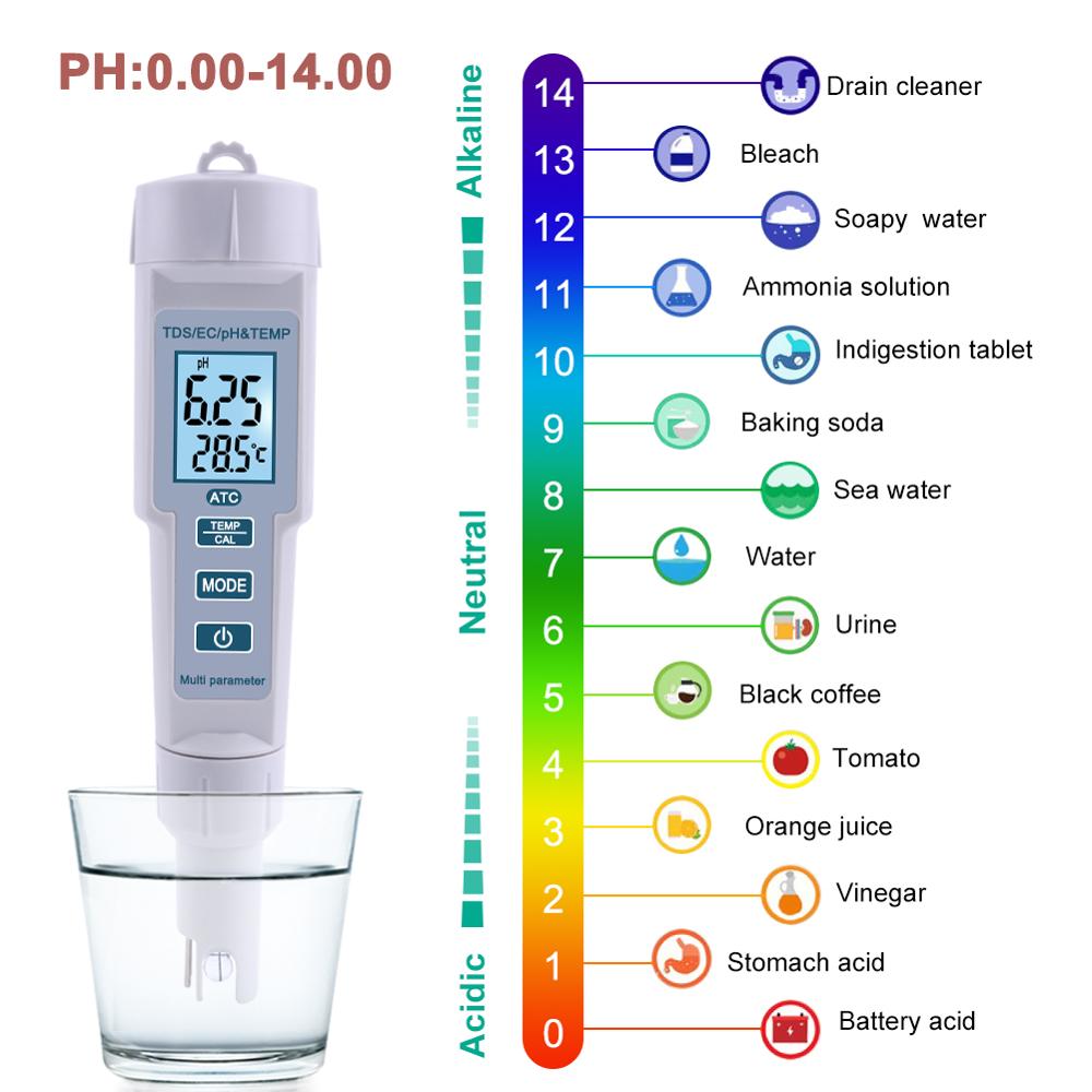 New Portable 4 in 1 pH/EC/TDS&Temperature Meter PH test pen Waterproof Digital Drinking Water Water Quality Monitor