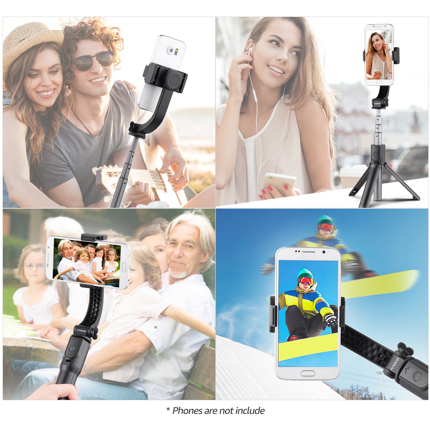 Andoer 3-in-1 Extendable Smartphone Gimbal Stabilizer + Selfie Stick + Tripod Stand for Live Vlogging Video for Smartphones