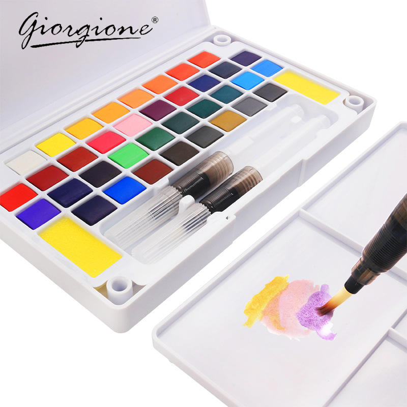 Giorgione Solid Watercolor Pigment Paint Set With Water Painting Brush Pen Portable Water Color Pigment Painting Art Supplies