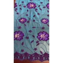 Blue Flowers Mesh Embroider Fabric