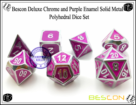 Bescon Deluxe Chrome and Purple Enamel Solid Metal Polyhedral Role Playing RPG Game Dice Set (7 Die in Pack)-5