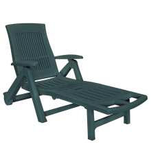 Garden Sun Lounger with Footrest Plastic Green Foldable Sun Lounger with 2-Wheel Outdoor Furniture