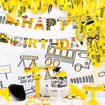 1Set Construction Happy Birthday Garland Excavator Vehicle Banners Baby Shower Kids Boys Birthday Party Banner Decor Supplies