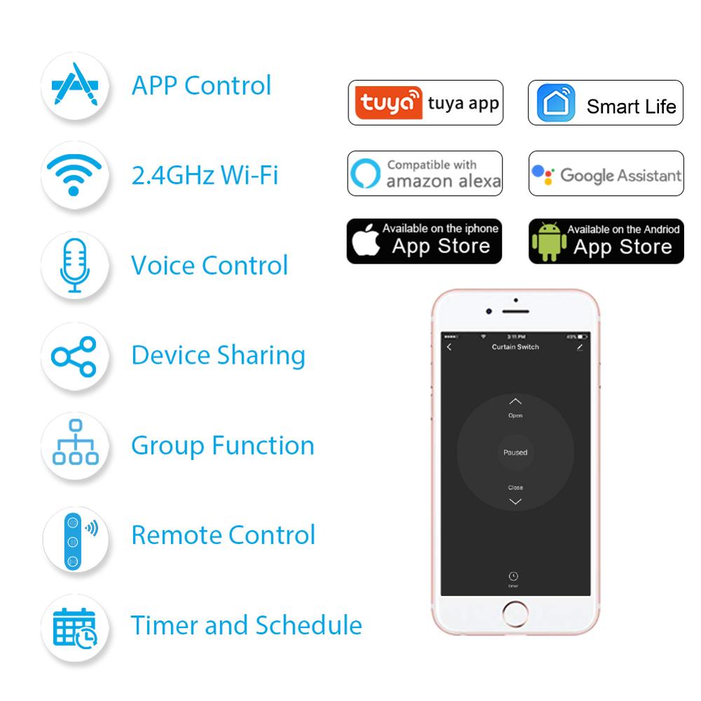 Tuya Smart Life Curtain Switch Remote Control Blinds Engine Roller Shutter RF+WIFI App Timer Google Home Aelxa Echo Smart Home