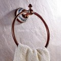 NEW Bathroom Accessory Wall Mounted Luxury Rose Golden Copper Brass Ceramic Flower Pattern Towel Ring Towel Rack Holder aba386