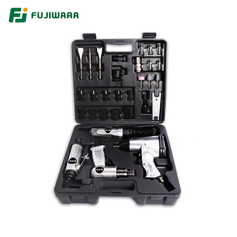 FUJIWARA 4pcs Pneumatic Tool Set, Air Shovel, 900N.M Torque Wrench, 68N.M Ratchet Wrench, Pneumatic Grinding Machine Air Hammer