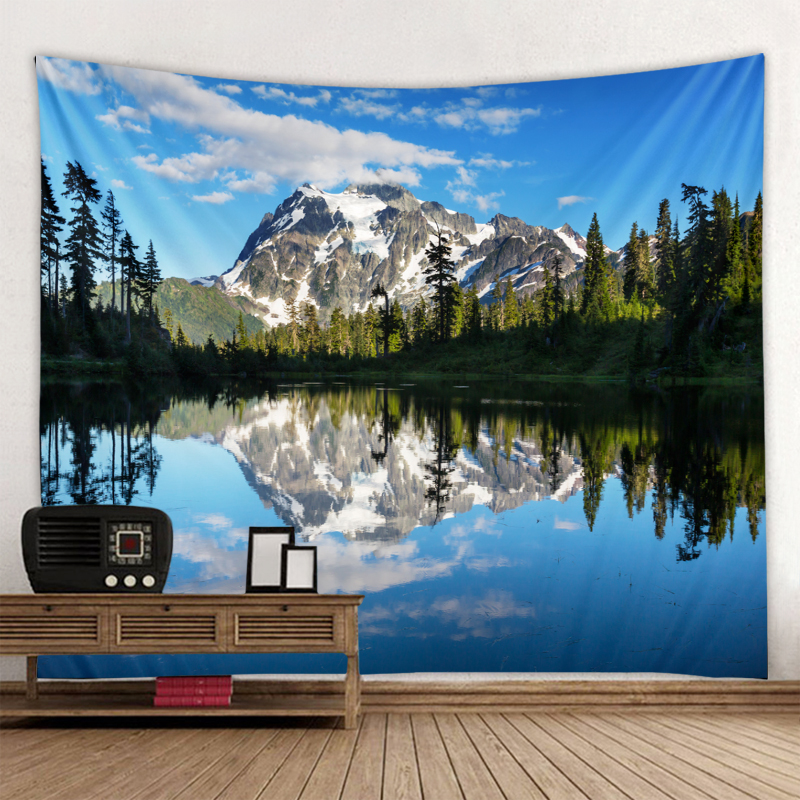 Natural Tree Tapestry Mountain Tree Reflection Background Picture Printed Wall Mounted Tapestry Home Decor Big Blanket