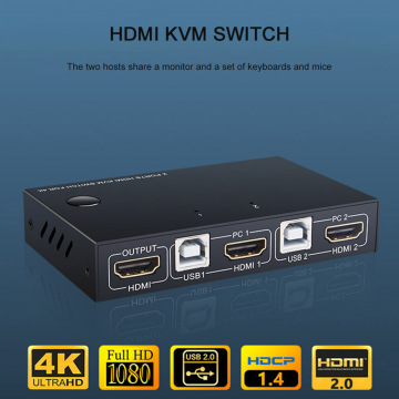 USB HDMI KVM Switch Box 2 Ports 4K Video Display USB Switch KVM Splitter Box for 2 PC Sharing Keyboard Mouse Printer