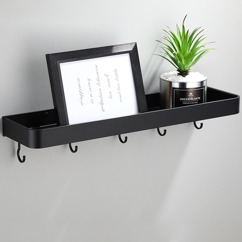 Bathroom Shelf Bath Shower Shelf with Hook Bar Bath Shampoo Holder Bathroom Corner shelf Black Aluminum Kitchen Storage holder