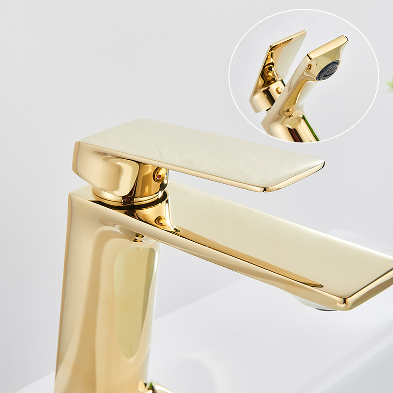 SHMSHAIMY Golden Basin Faucet Deck Mounted Bathroom sink Crane Faucets Single Handle Single Hole Hot Cold Water Mixer Tap