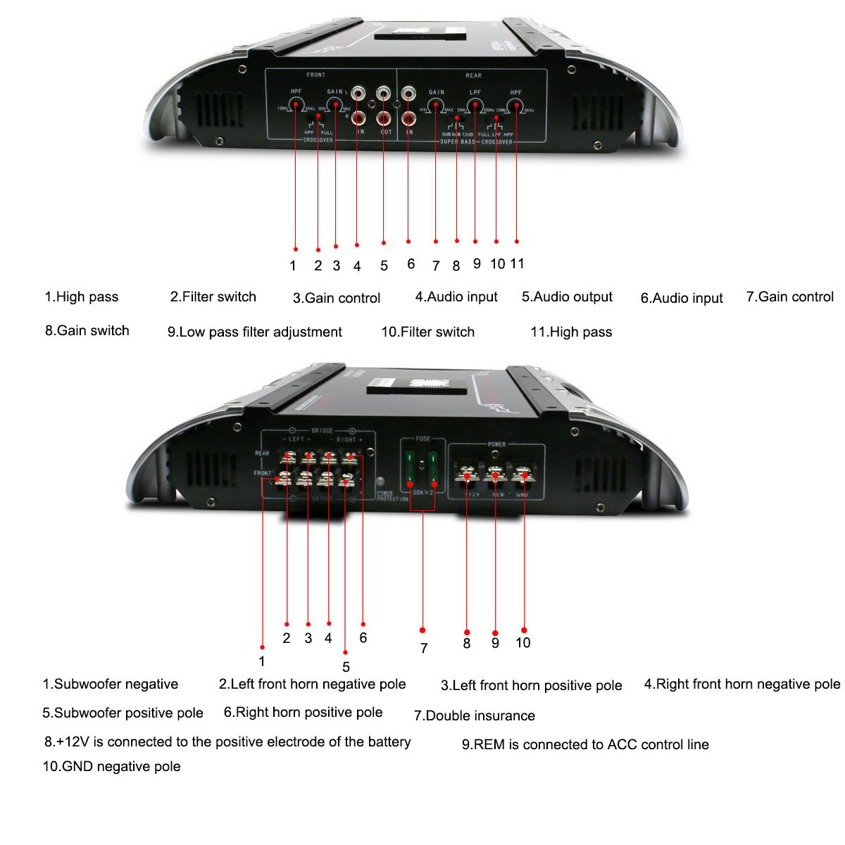 3200W 12V 4 Channel Car Amplifier Audio Stereo Bass Speaker 4 Way High Power Vehicle Car Audio Power Amplifier Subwoofer