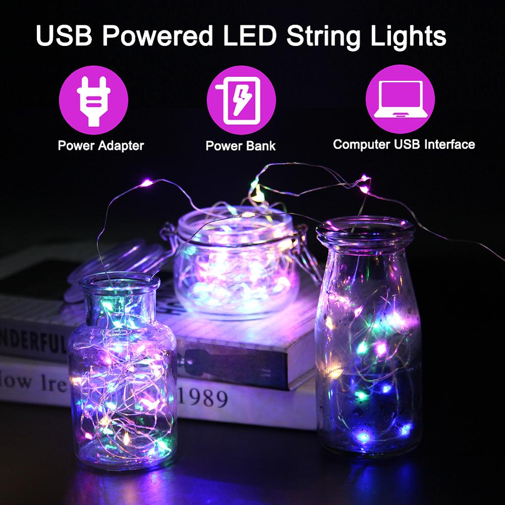 USB LED Christmas Tree New year's Garlands Fairy Lights 10m 5m Festoon String Light for Outdoor Home Window Wedding Decorative