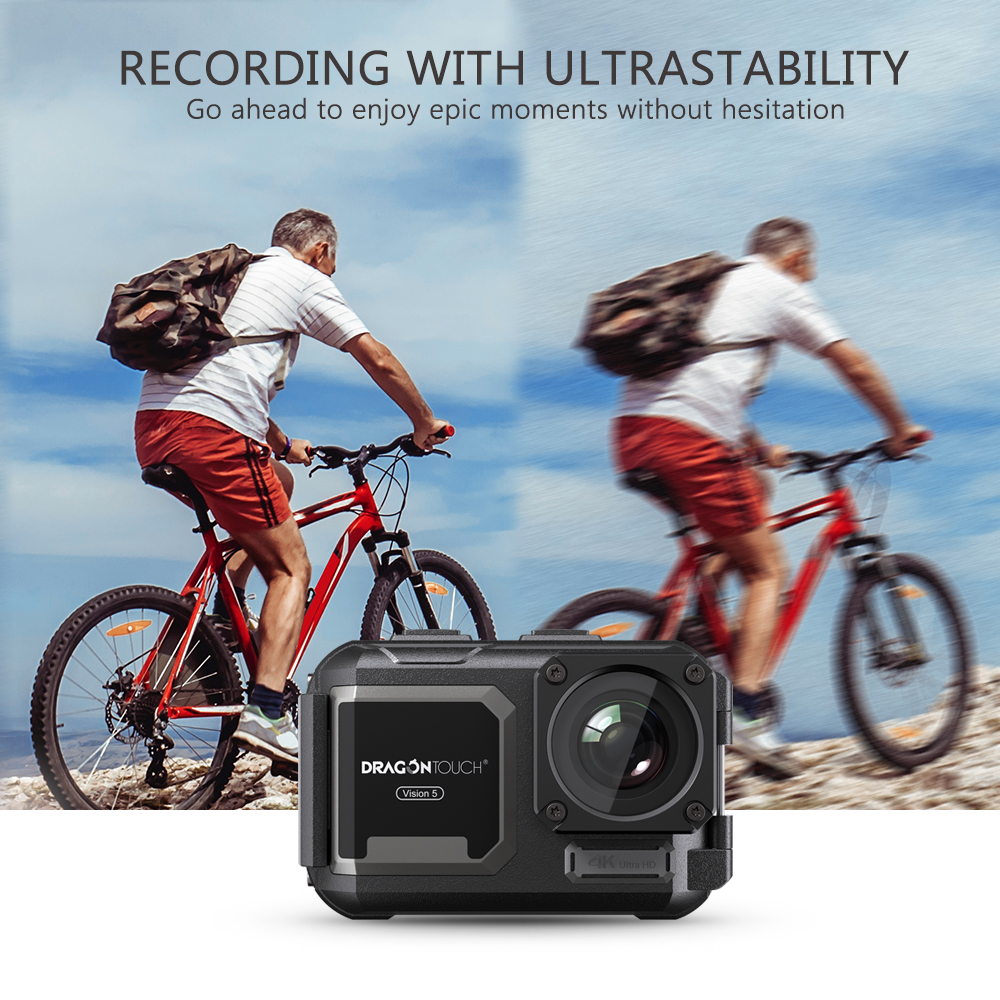 Dragon Touch Vista 5 4K Action Camera with Touch Screen 16MP WiFi 30M Waterproof Camera 170°Wide Angle 2 Batteries and Mounting