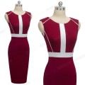 Vintage Contrast Color Patchwork Sheath vestidos Business Work Office Bodycon Women Female Dress B530