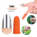 2 set Silicone Finger Stainless Steel Silicone Thumb Knife Separator Finger Knife Harvesting Plant Knife Garden Vegetable Tools