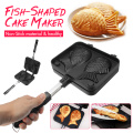Home Japanese Non-Stick Taiyaki Fish-Shaped Bakeware Waffle Pan Maker 2 Molds Cake Baking Tools