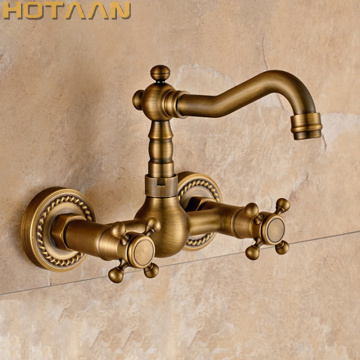 Free shipping Kitchen Faucet torneira wall mounted Antique Brass Swivel Bathroom Basin Sink Mixer Tap Crane,YT-6035