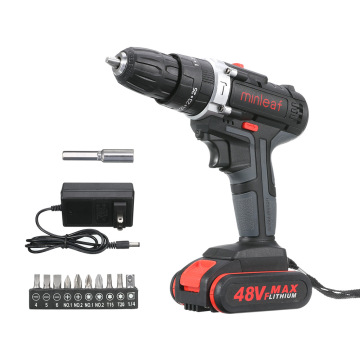 [US Plug] 48VF Cordless Electric Impact Drill Rechargeable Drill Screwdriver with 1 or 2 Li-ion Battery 25-28Nm Torque Power