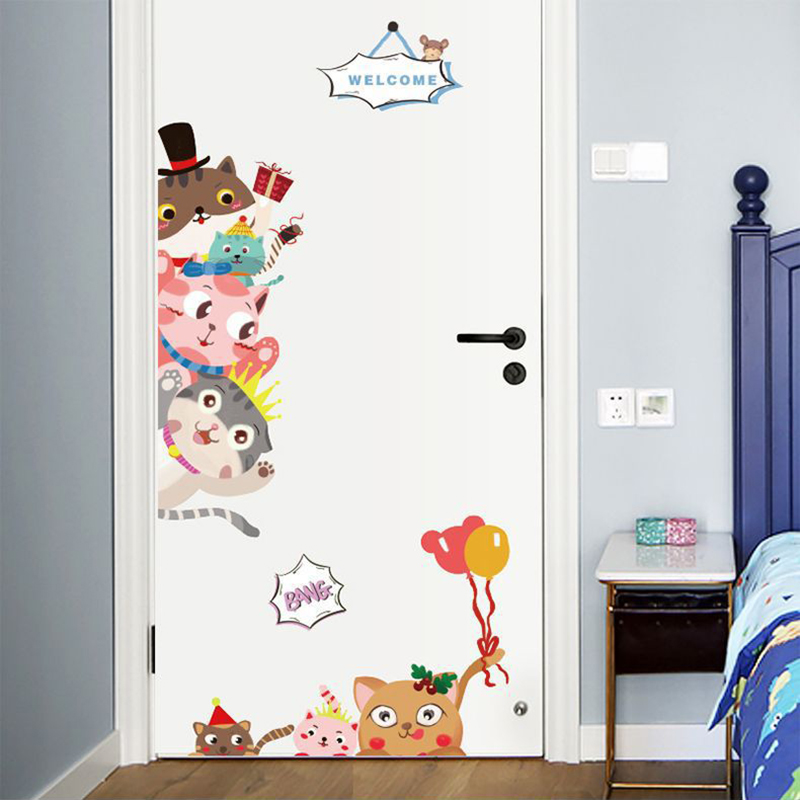 Hand Paint Style Cartoon Door stickers Animal Wall Stickers for Kids RoomArt Design Decorative Stickers Wall Decals Home Decor