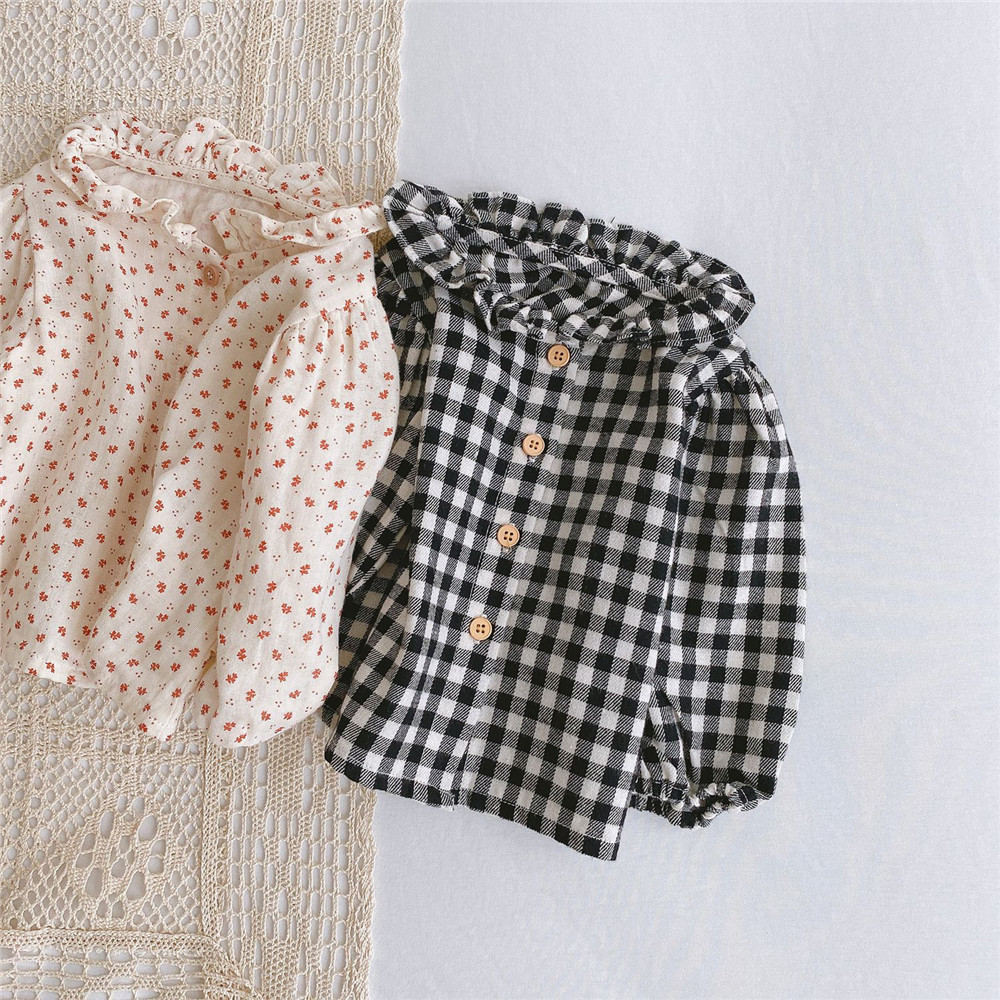 Baby Girl Blouse Shirt Plaid Floral Soft Comfortable Korean Top Spring Autumn Infant Clothing